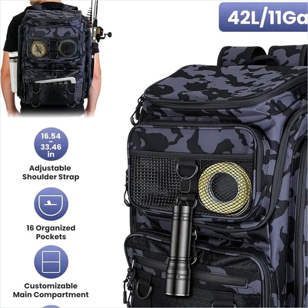 42L Tackle Backpack Rod Holders — BiteClutch Fishing Bag