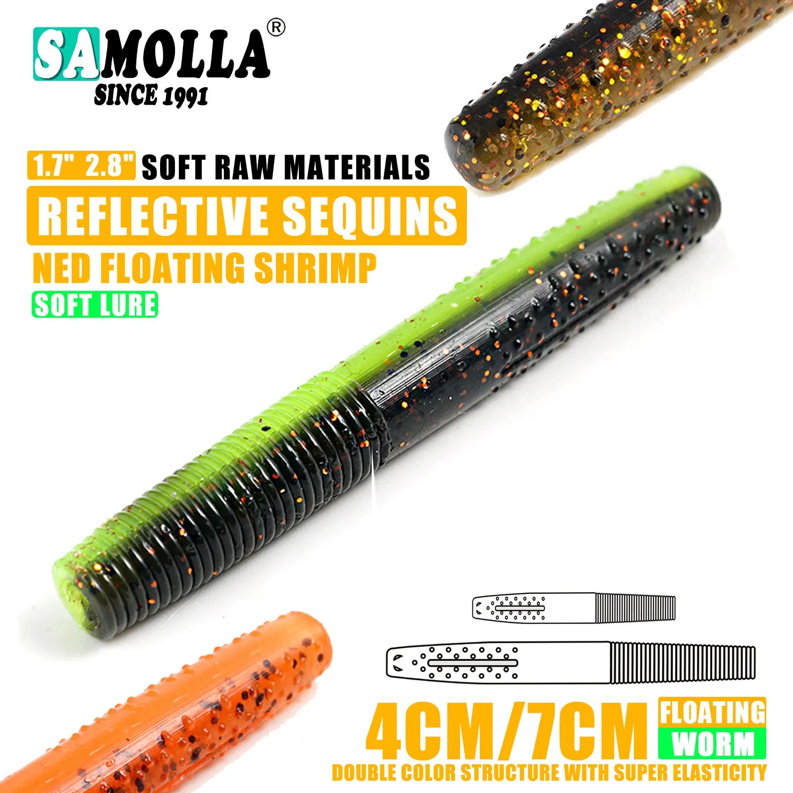 Floating Worm — Ned & Wacky Rig, Bass Soft Plastic