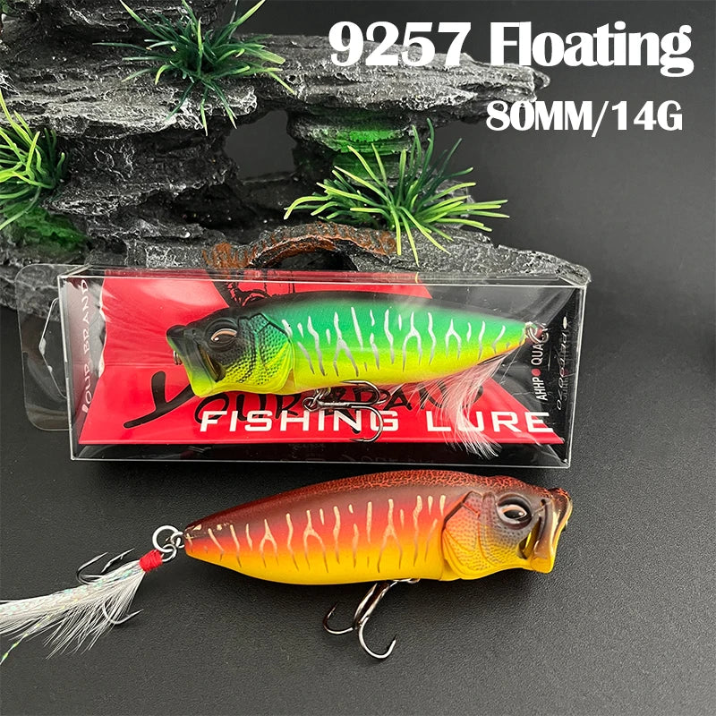 Feathered Popper Lure — Noisy Topwater Crankbait, 80mm